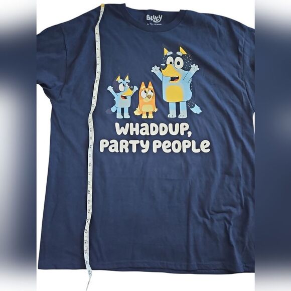 Bluey Men's Whaddup Party People Graphic Print T-Shirt Adult Blue size XL - Picture 8 of 8